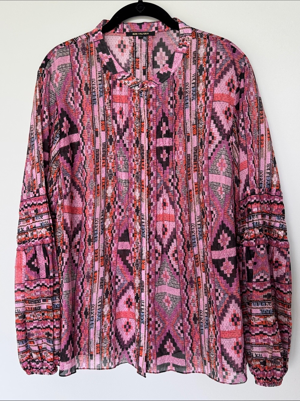 Kobi Halperin Melody Blouse Pink Geometric Print